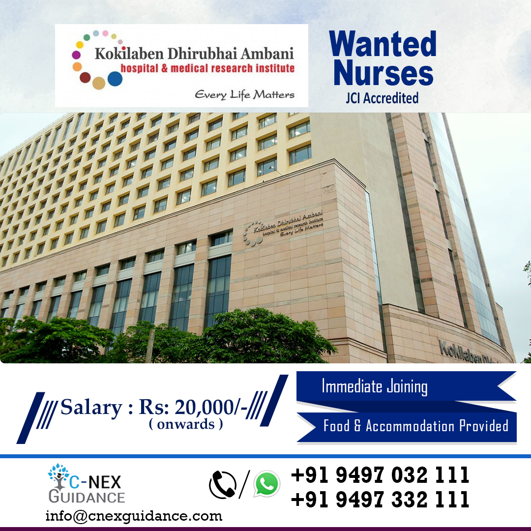 Nursing Recruitment for Kokilaben Dhirubhai Ambani Hospital Mumbai C