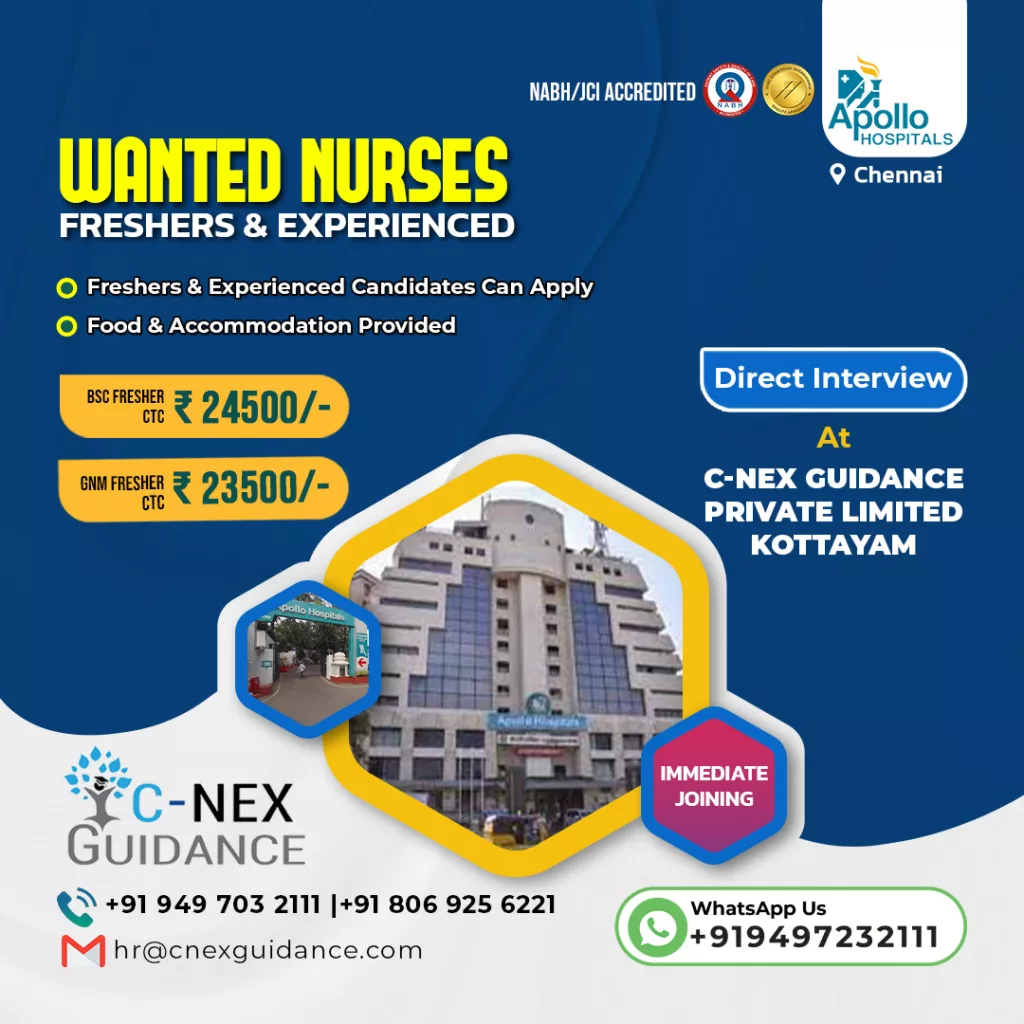 Nursing Recruitment for Apollo Hospitals, Chennai