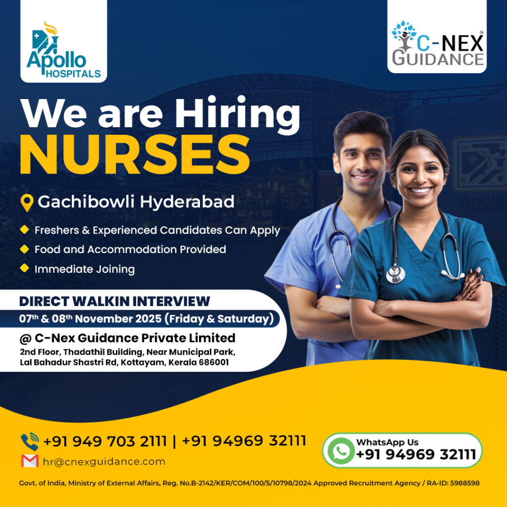 Nursing Recruitment for Apollo Hospitals,Gachibowli, Hyderabad - Walk-In Interview