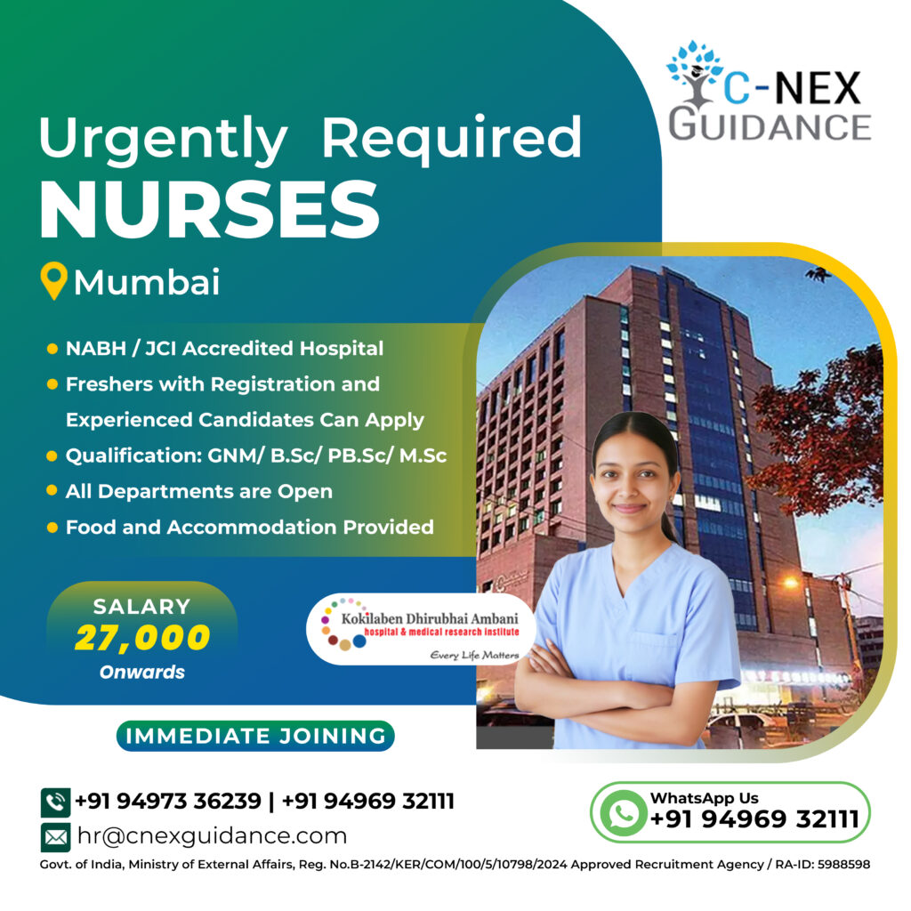 Nursing Recruitment for Kokilaben Dhirubhai Ambani Hospital Mumbai
