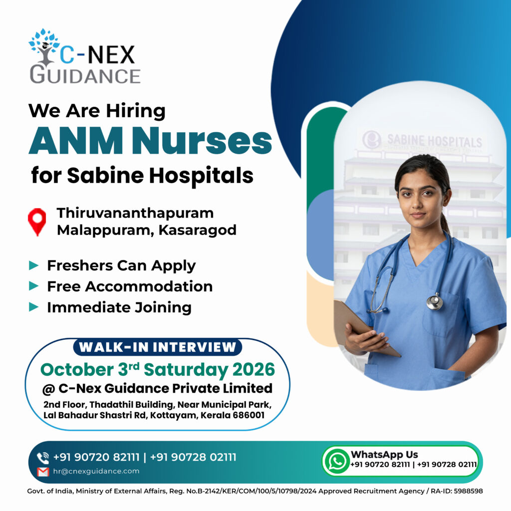 ANM Nurses Recruitment for Sabine Hospitals, Kerala